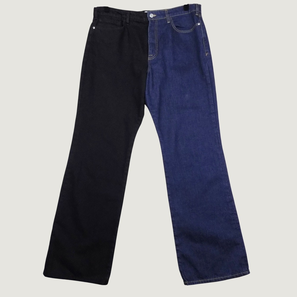 FRAME Le Jane Dell Noir High Rise Two-Tone Split Leg Jeans Womens 34 Blue Black
